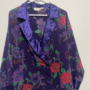 Victorias Secret SleepShirt Womens S Satin Gold Label‎ Floral Paisley Purple